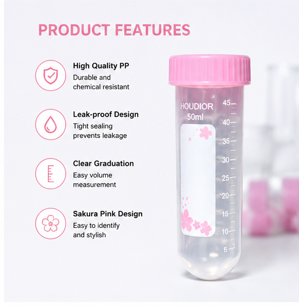 15mL 50mL Pink Centrifuge Tubes | Sterile PP Sample Tubes, RNase DNase Free Conical Bottom Laboratory Tubes