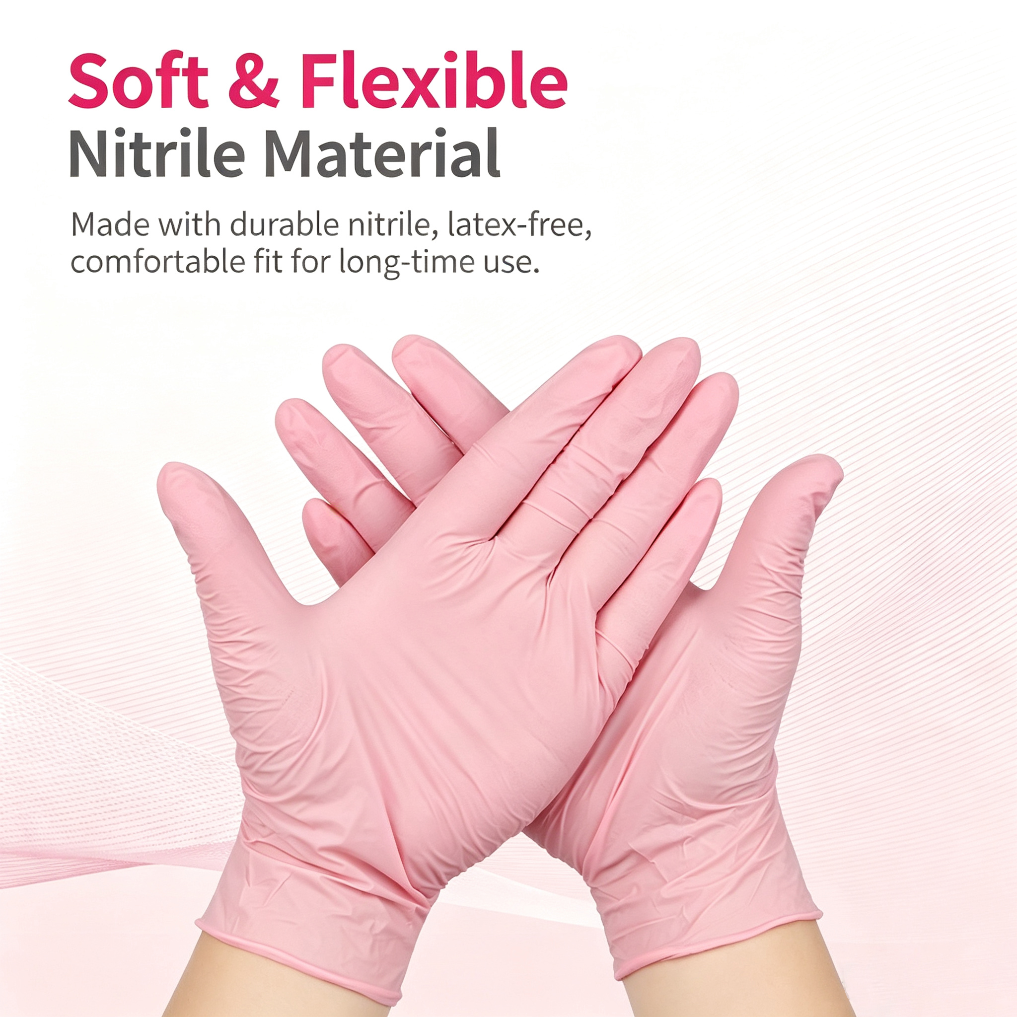 Pink Nitrile Gloves | Powder-Free Disposable Laboratory Gloves, Waterproof & Chemical Resistant
