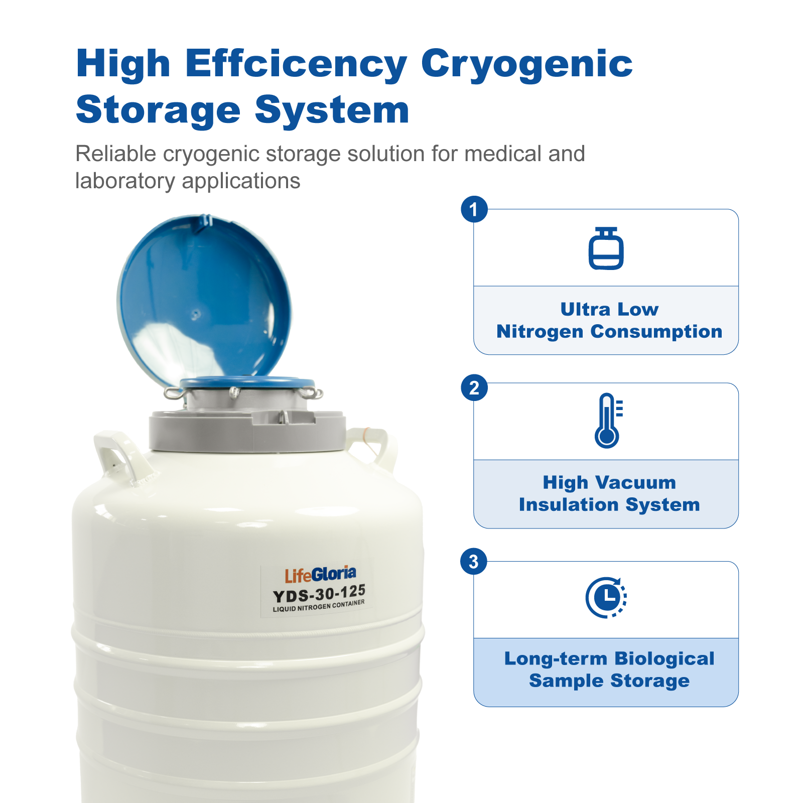 Liquid Nitrogen Biological Container | Cryogenic Dewar Tank (2L–50L) for Stem Cells, Semen, Vaccines and Laboratory Storage