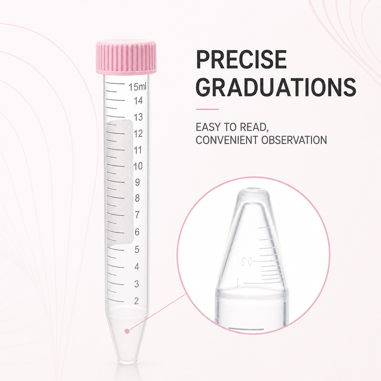 15mL 50mL Pink Centrifuge Tubes | Sterile PP Sample Tubes, RNase DNase Free Conical Bottom Laboratory Tubes