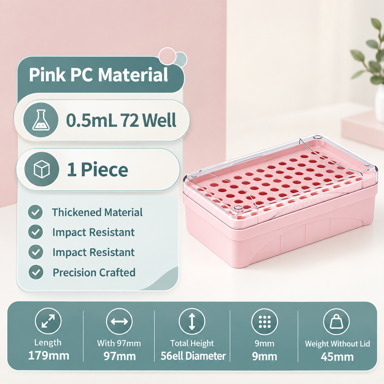 0.5mL 96 Well Pink Centrifuge Tube Box with Transparent Cover for Laboratory Sample Storage