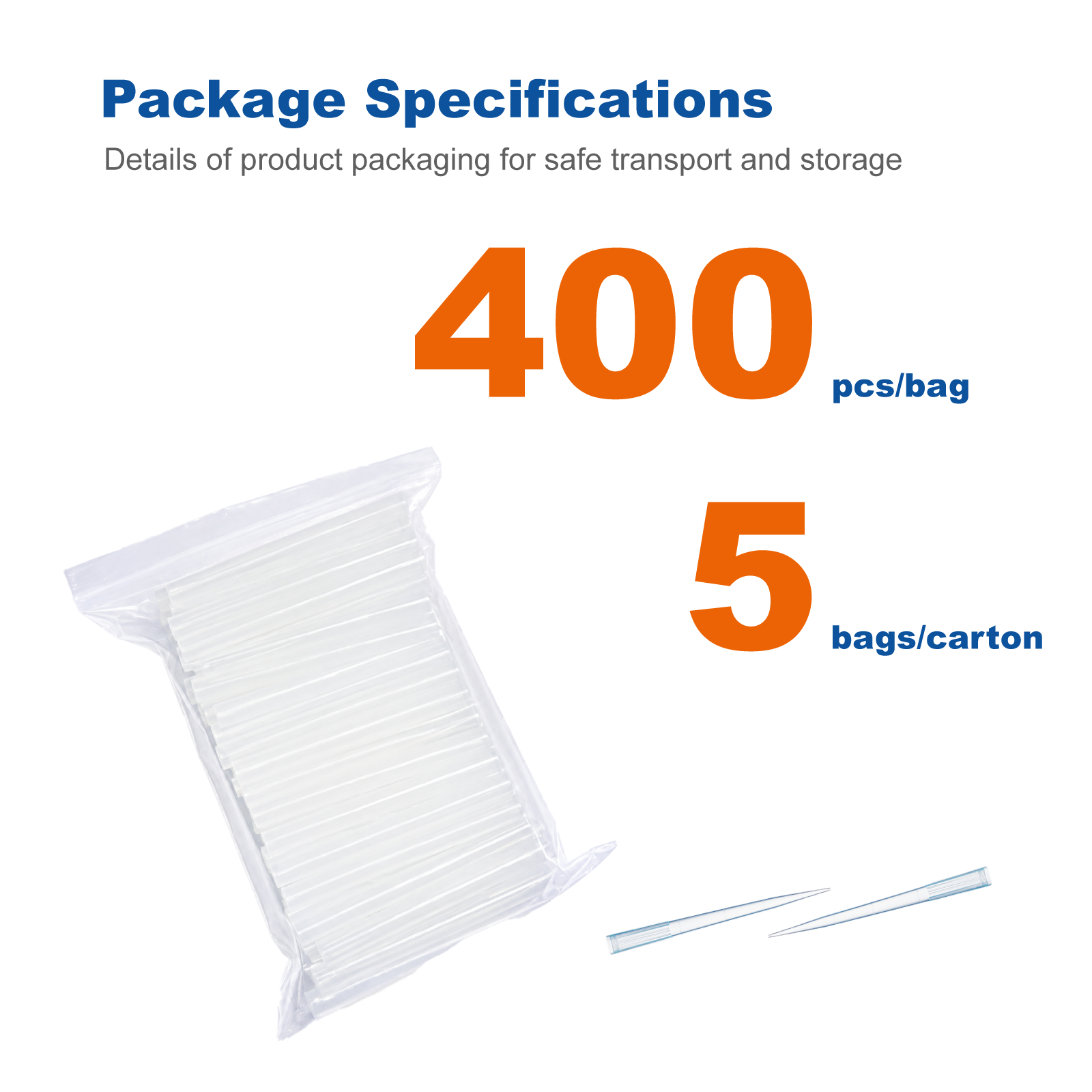 5mL Pipette Tips, Clear, Bulk Pack, 100 Tips/Bag, 5 Bags/Case for Laboratory Liquid Handling