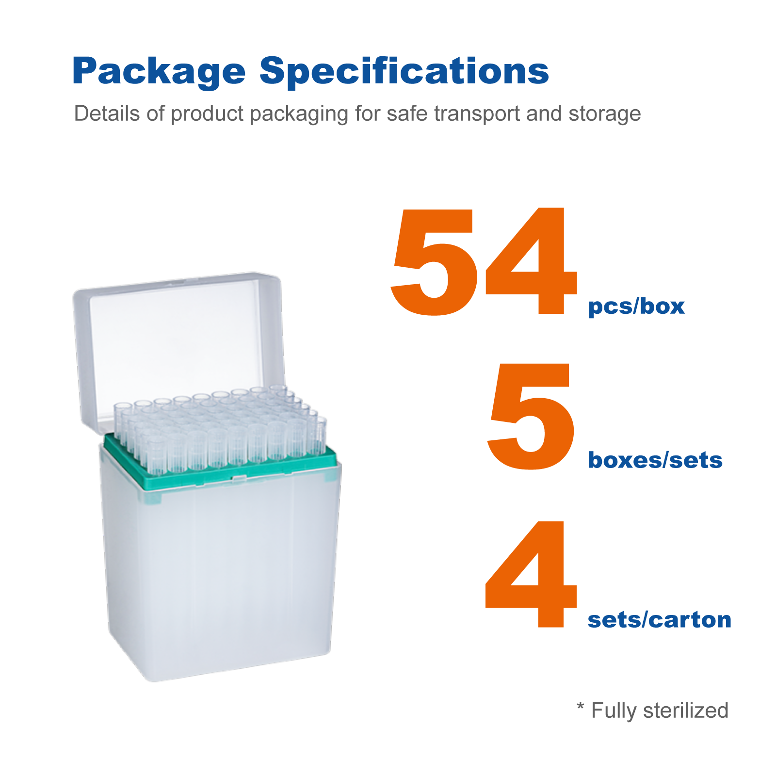 5mL Sterile Pipette Tips, Clear, Racked 24 Tips/Box, 20 Boxes/Case for Laboratory Liquid Handling