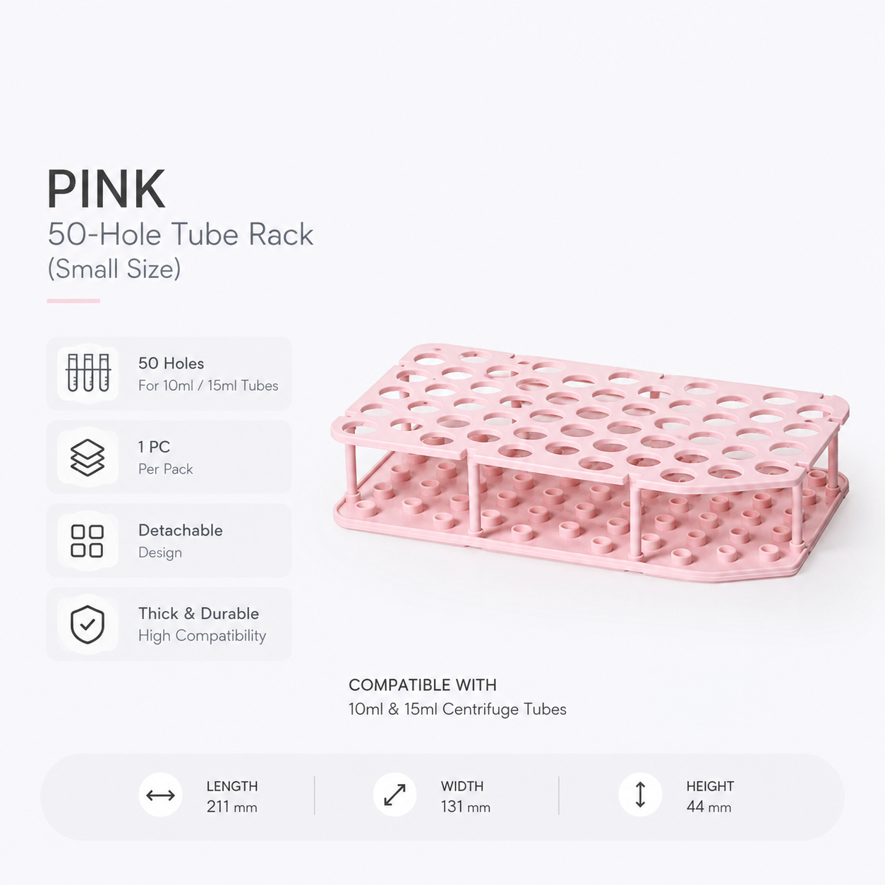 15mL 50mL Pink Centrifuge Tubes | Sterile PP Sample Tubes, RNase DNase Free Conical Bottom Laboratory Tubes
