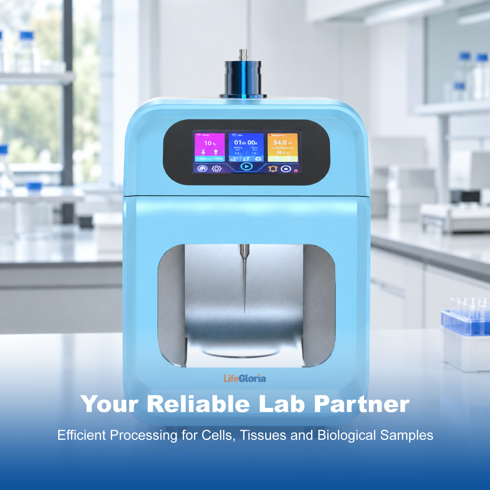 Ultrasonic Cell Disruption System | 10–100% Power Adjustable, 0–9999min Timer