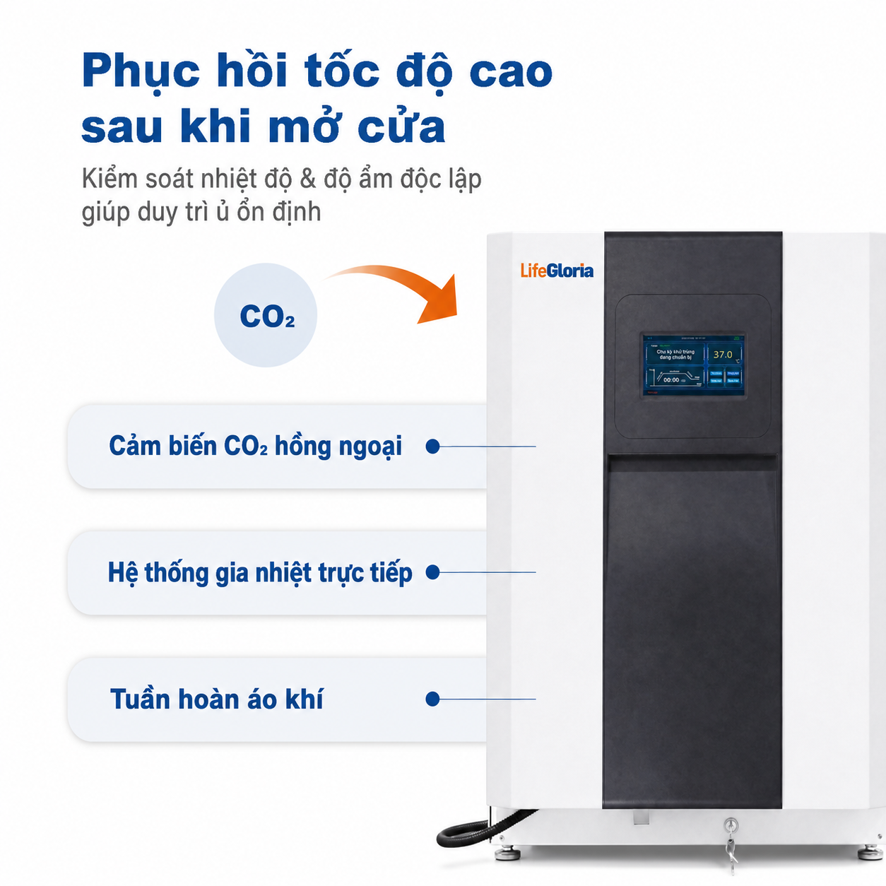 Tủ ấm nuôi cấy tế bào CO2 MCO-170HS 170L | Tiệt trùng nhiệt khô 180°C, khử trùng UV, màn hình cảm ứng 7 inch, tủ ấm CO2 phòng thí nghiệm 220V cho nuôi cấy tế bào, mô và vi khuẩn