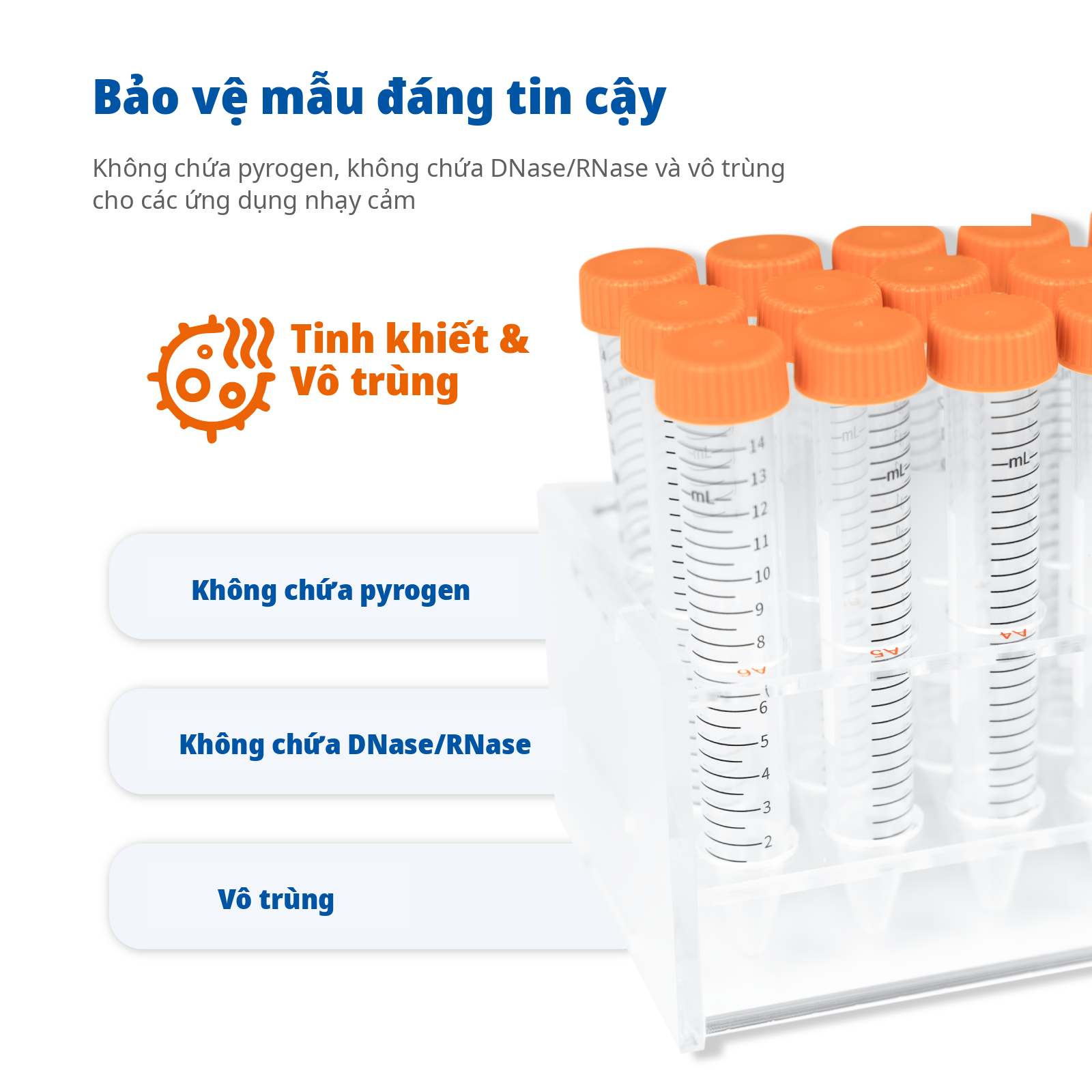 Ống ly tâm hình nón vô trùng, 15 mL và 50 mL | PP, có vạch chia, không DNase/RNase
