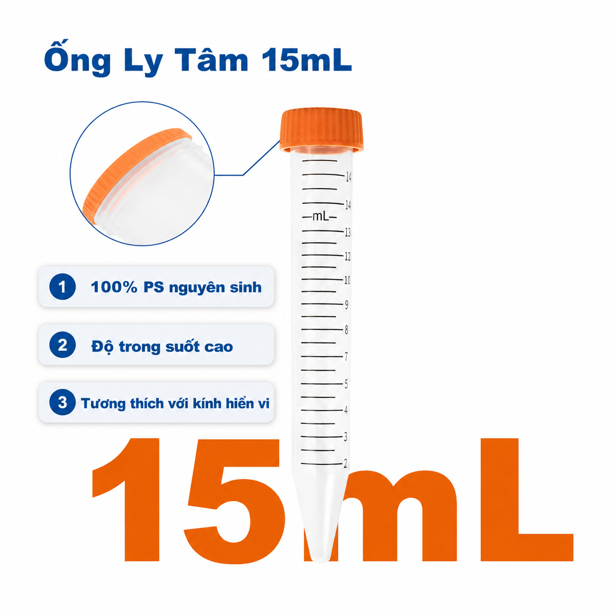 Ống ly tâm hình nón vô trùng, 15 mL và 50 mL | PP, có vạch chia, không DNase/RNase