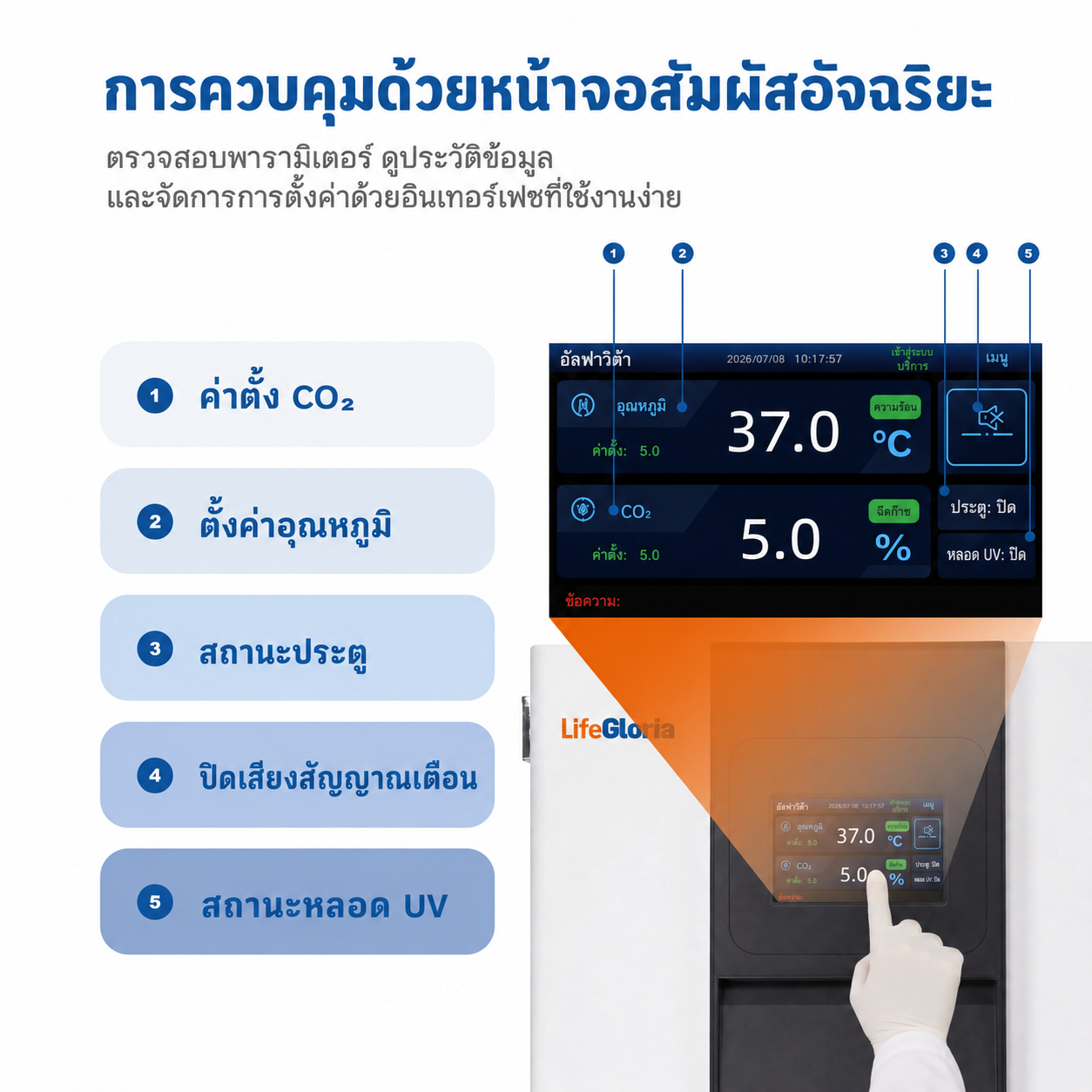ตู้บ่ม CO2 ขนาด 170L และ 240L พร้อมห้องภายใน SUS304 | ตู้บ่มเพาะเลี้ยงเซลล์หน้าจอสัมผัส ควบคุมอุณหภูมิ CO2 และความชื้นอย่างแม่นยำ