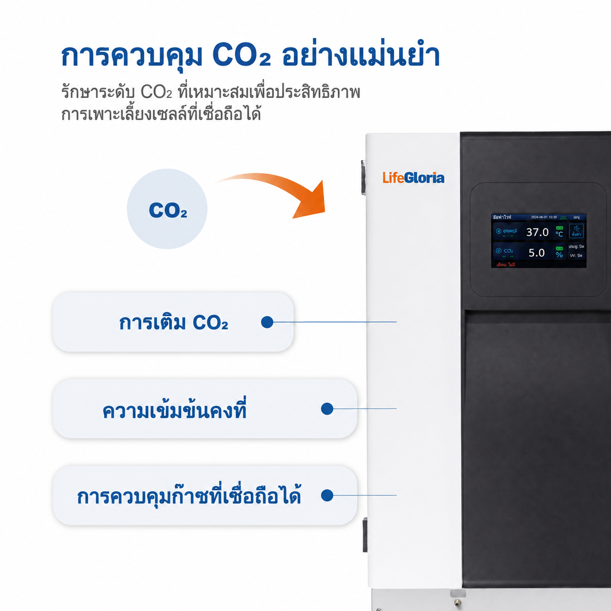 ตู้บ่ม CO2 ขนาด 170L และ 240L พร้อมห้องภายใน SUS304 | ตู้บ่มเพาะเลี้ยงเซลล์หน้าจอสัมผัส ควบคุมอุณหภูมิ CO2 และความชื้นอย่างแม่นยำ