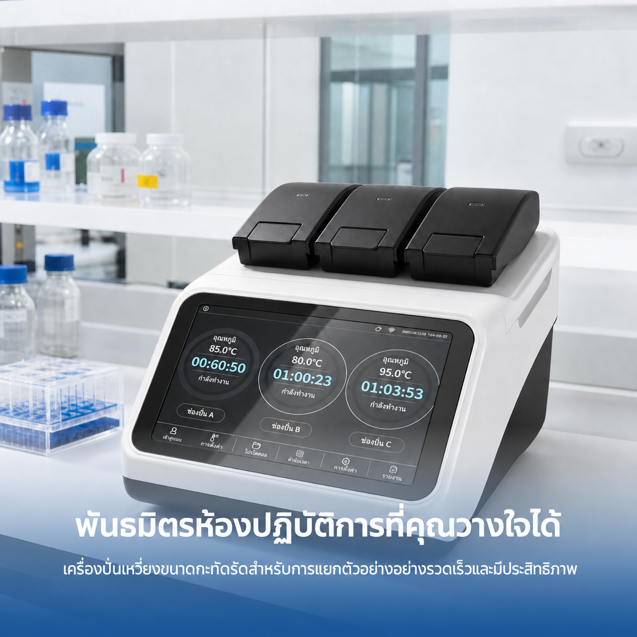 เครื่องเพิ่มปริมาณสารพันธุกรรม PCR แบบเกรเดียนต์สามบล็อก OptimaFlex | หน้าจอสัมผัสขนาด 10.1 นิ้ว พร้อมบล็อกทำความร้อนอิสระ 3 ชุด