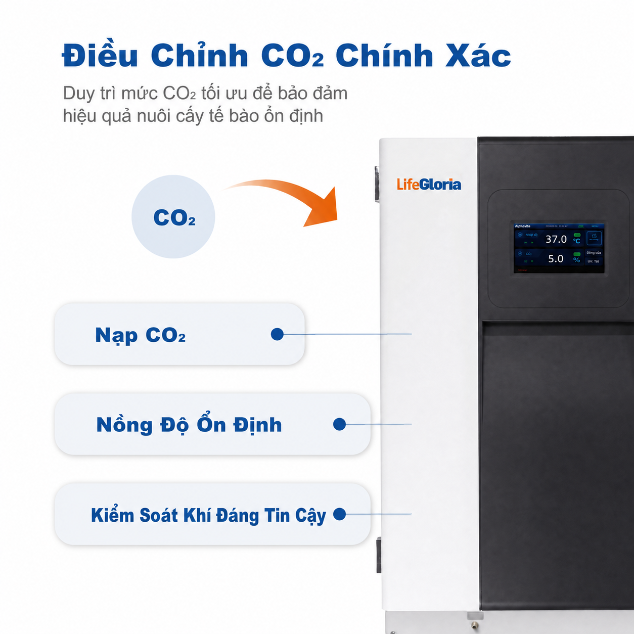 Tủ ấm CO2 170L và 240L với buồng SUS304 | Tủ ấm nuôi cấy tế bào màn hình cảm ứng, kiểm soát chính xác nhiệt độ, CO2 và độ ẩm