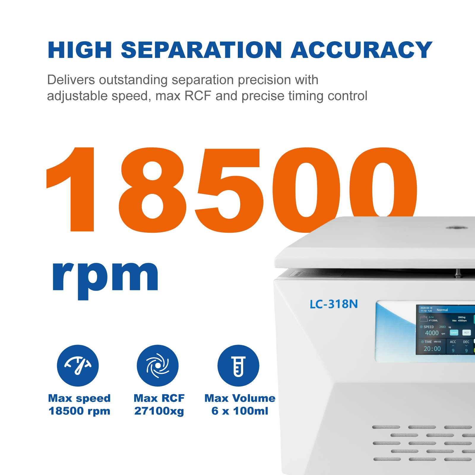 High Speed Laboratory Centrifuge 18500RPM 27100×g Benchtop Wide Voltage 100–240V for Sample Separation-lifegloria