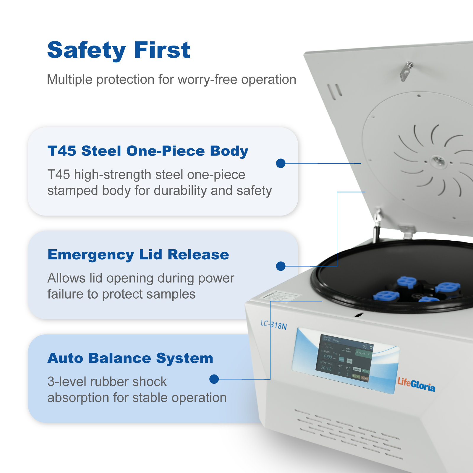 High Speed Laboratory Centrifuge 18500RPM 27100×g Benchtop Wide Voltage 100–240V for Sample Separation