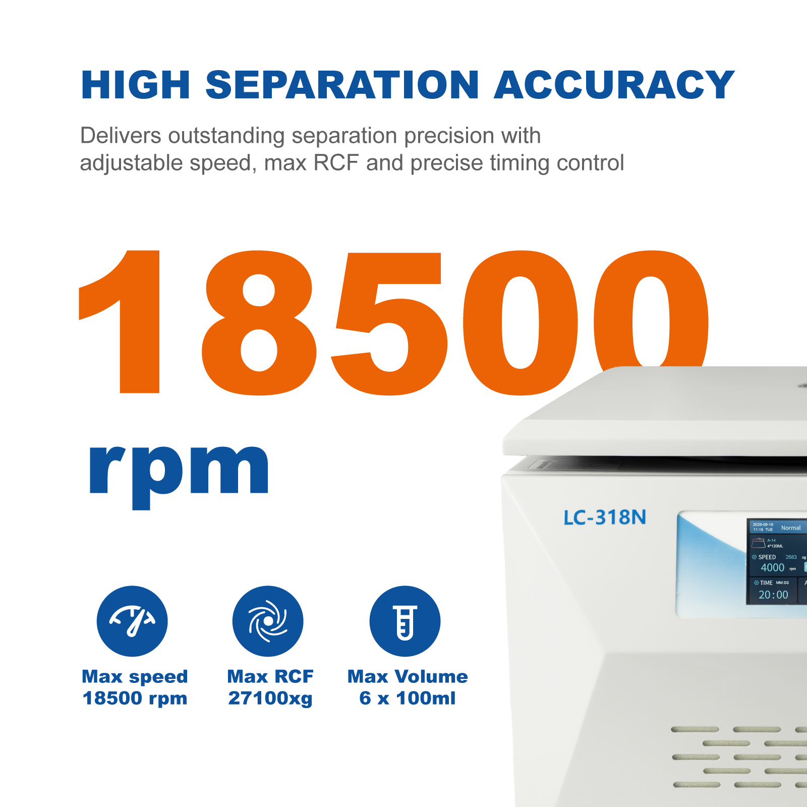 High Speed Laboratory Centrifuge 18500RPM 27100×g Benchtop Wide Voltage 100–240V for Sample Separation