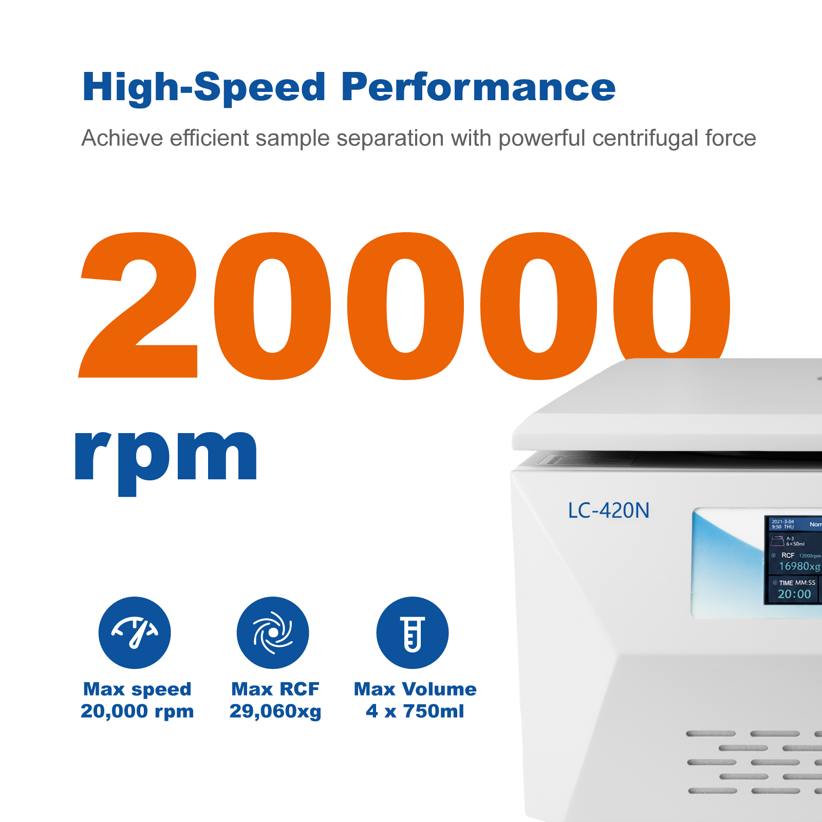 LifeGloria GC-420N Benchtop High Low Speed Ambient Centrifuge 20000RPM Multi Rotor Options Touch Screen Lab Centrifuge for Cell Blood Biopharma Clinical Diagnosis