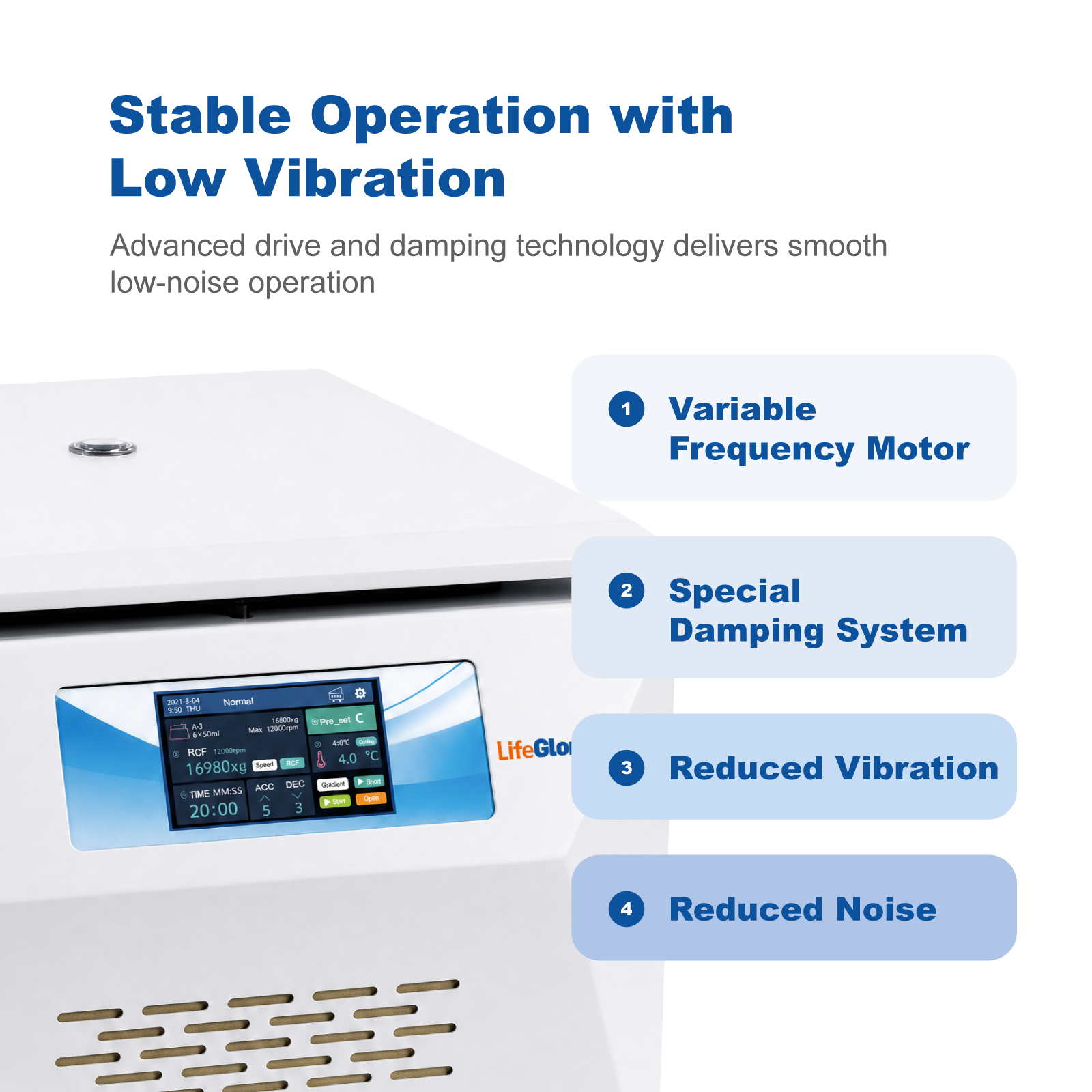 LifeGloria GC-420N Benchtop High Low Speed Ambient Centrifuge 20000RPM Multi Rotor Options Touch Screen Lab Centrifuge for Cell Blood Biopharma Clinical Diagnosis