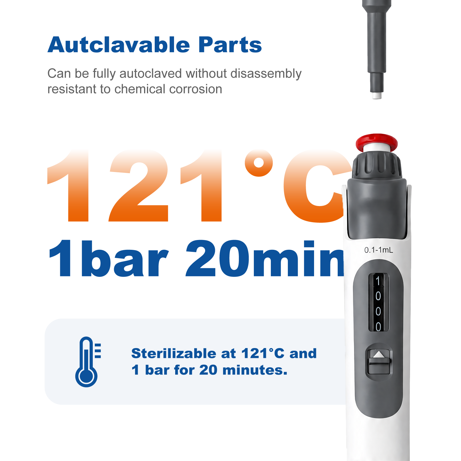 Micropipette Adjustable Volume Single Channel 0.1μL–10mL Fully Autoclavable Precision Lab Pipette for Liquid Handling