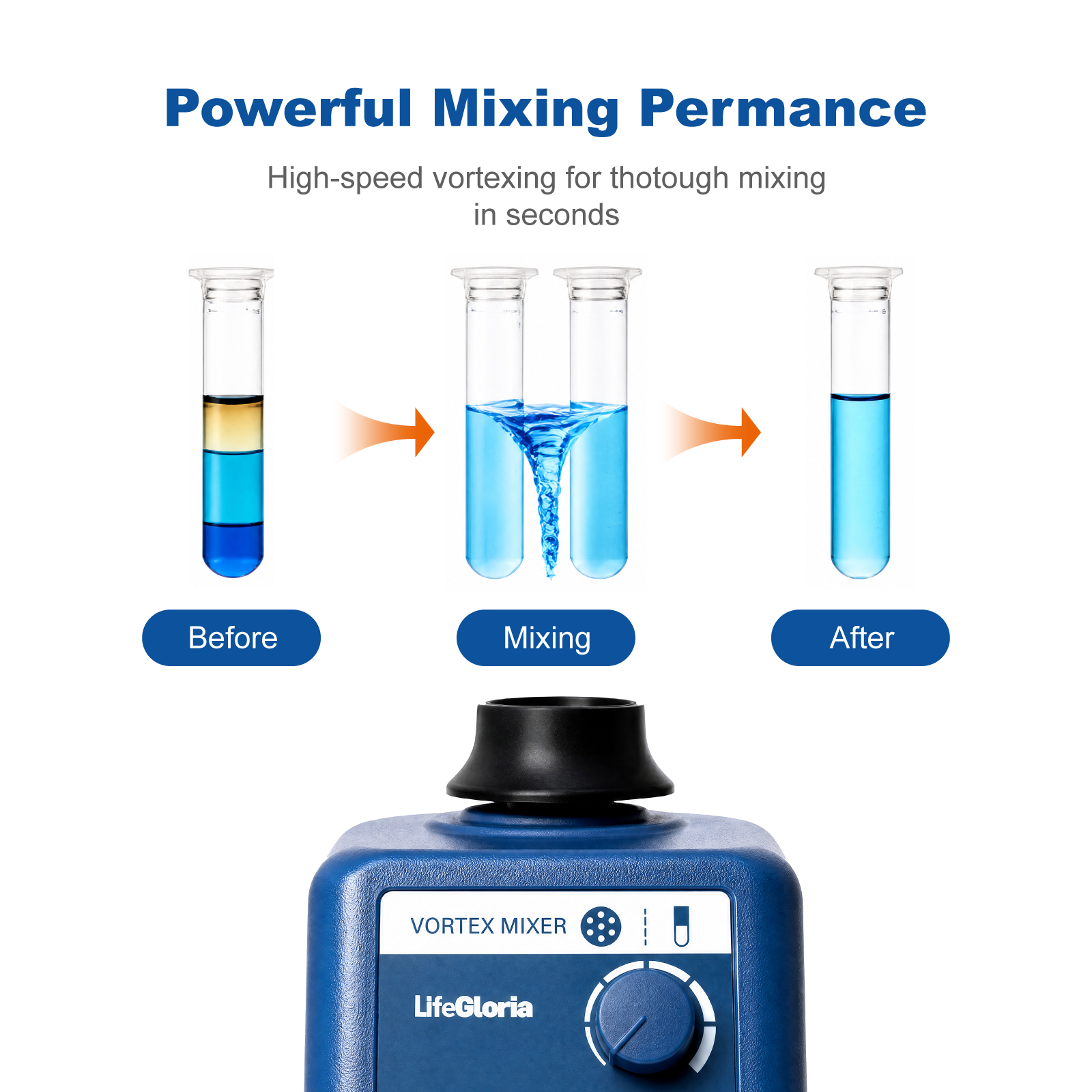 Vortex Mixer 0–3000rpm Continuous & Touch Operation IP21 Wide Voltage Lab Mixer 6mm Orbit for Test Tube Mixing