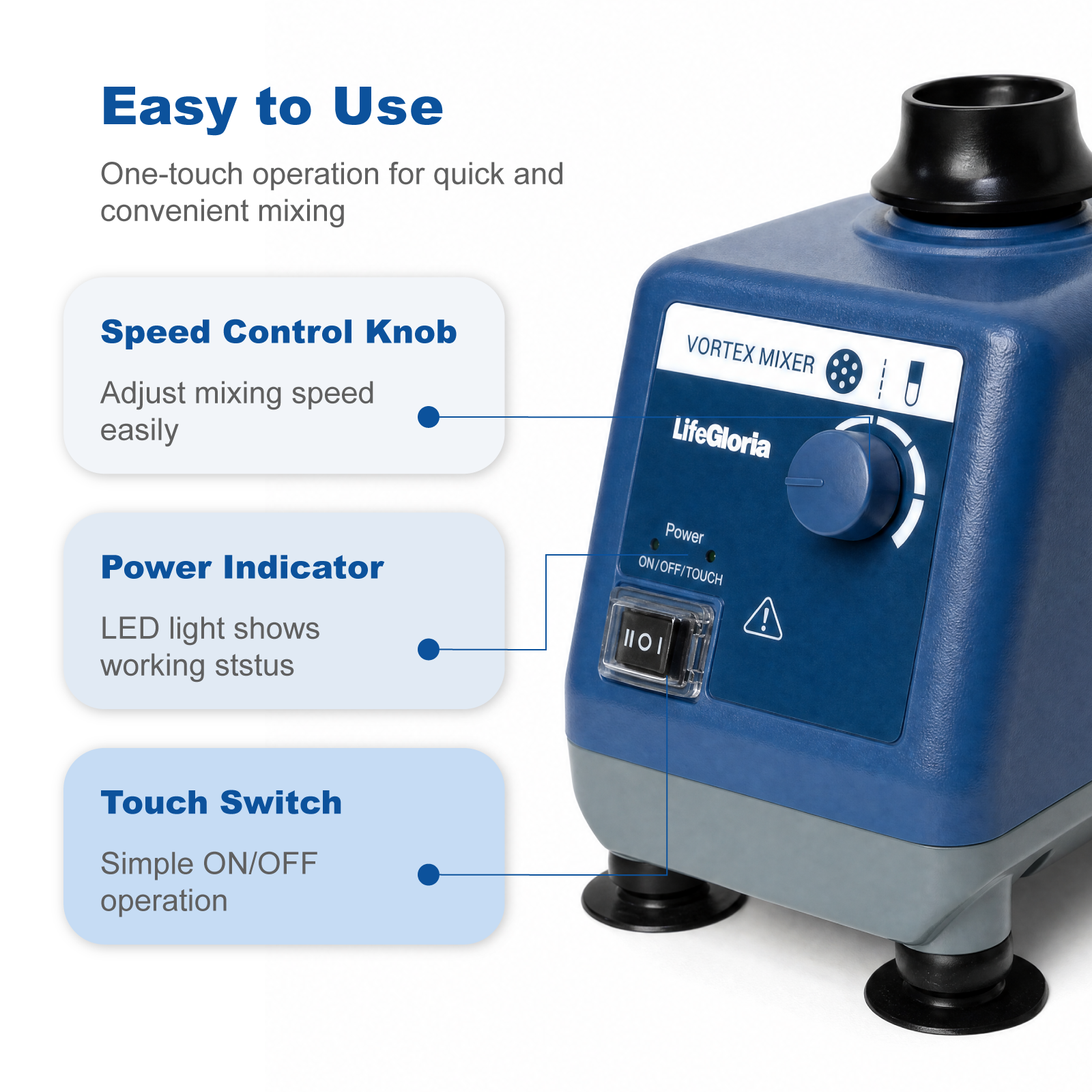 Vortex Mixer 0–3000rpm Continuous & Touch Operation IP21 Wide Voltage Lab Mixer 6mm Orbit for Test Tube Mixing