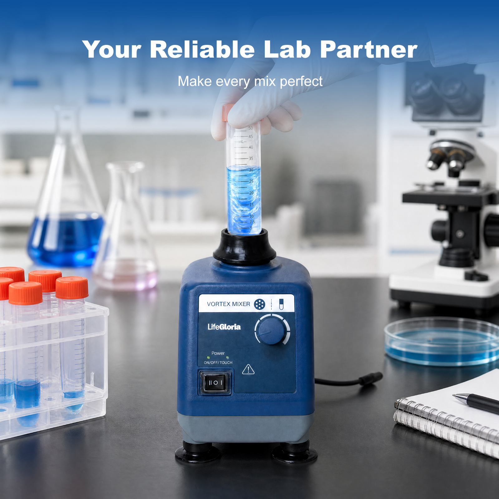 Vortex Mixer 0–3000rpm Continuous & Touch Operation IP21 Wide Voltage Lab Mixer 6mm Orbit for Test Tube Mixing
