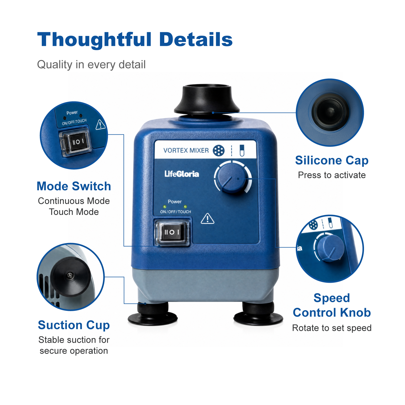 Vortex Mixer 0–3000rpm Continuous & Touch Operation IP21 Wide Voltage Lab Mixer 6mm Orbit for Test Tube Mixing