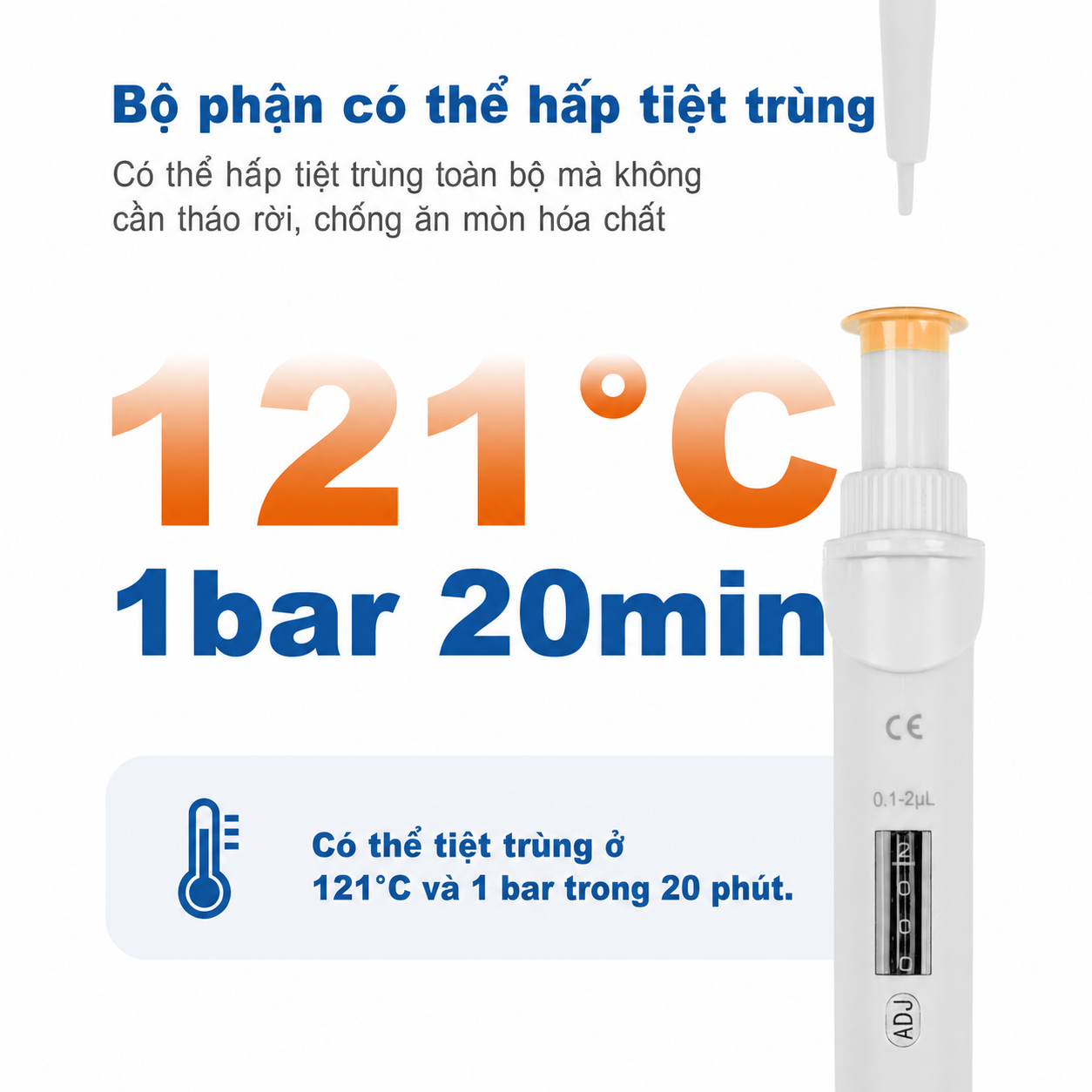 Micropipet một kênh điều chỉnh được | Pipet phòng thí nghiệm có thể hấp tiệt trùng một phần 0.1μL–10mL để xử lý chất lỏng chính xác