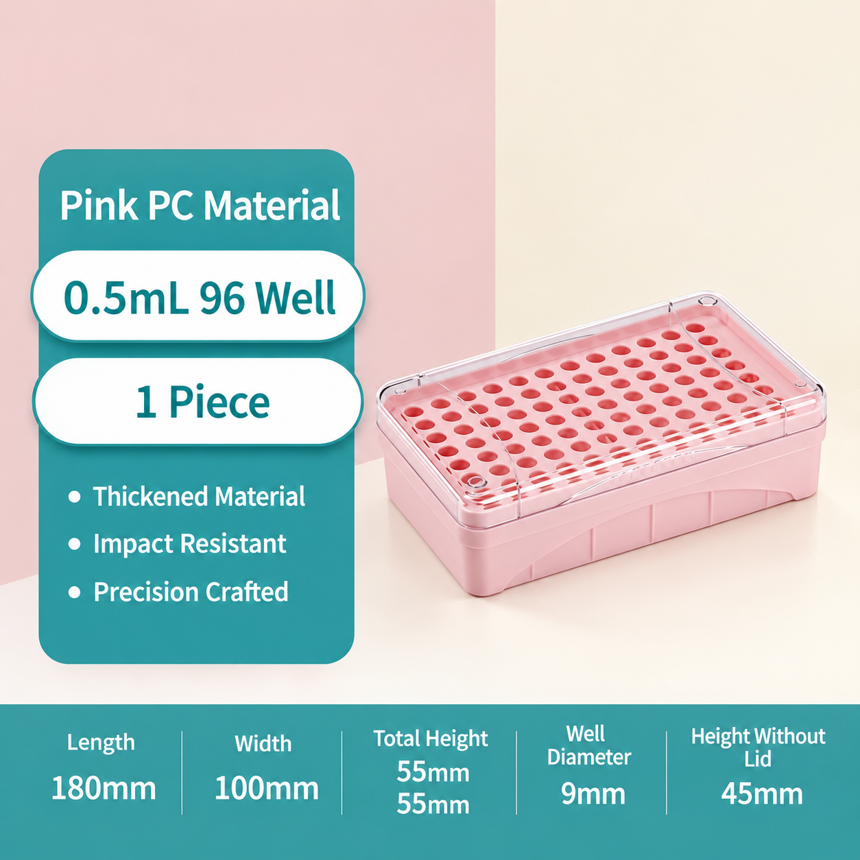 0.5mL 96 Well Pink Centrifuge Tube Box with Transparent Cover for Laboratory Sample Storage