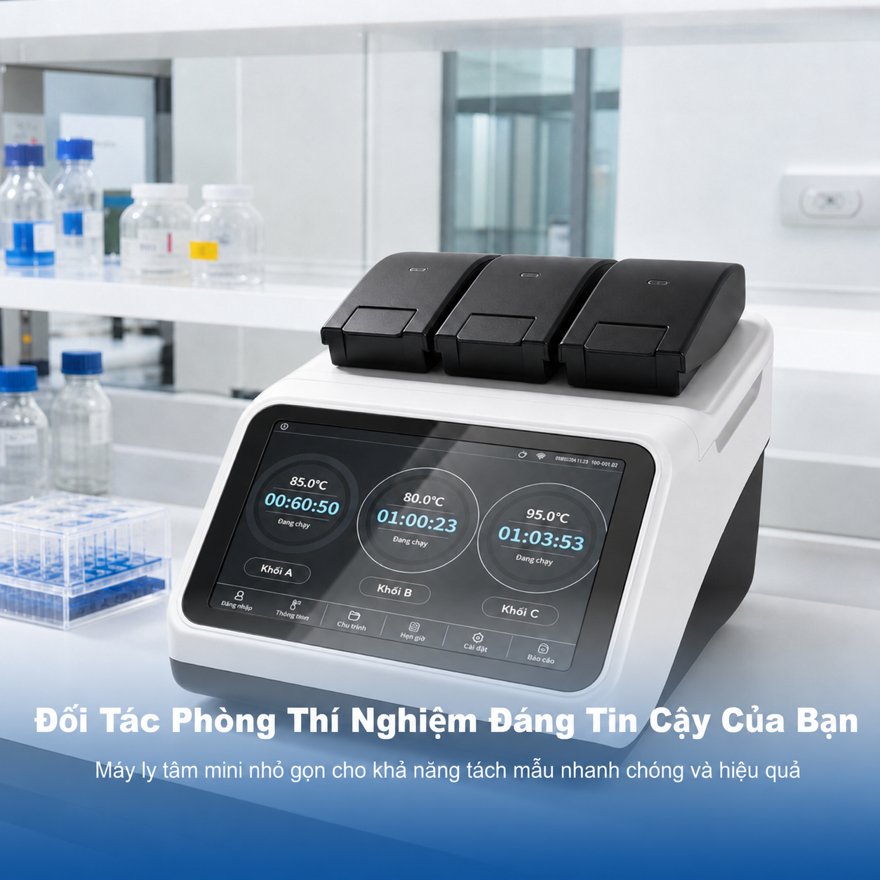 Máy luân nhiệt PCR gradient ba block OptimaFlex | Màn hình cảm ứng 10,1 inch với 3 block gia nhiệt độc lập