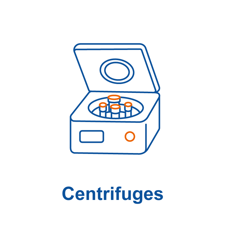 Centrifuge icon representing laboratory centrifuge equipment used for sample separation in life science research, clinical diagnostics, and laboratory workflows.
