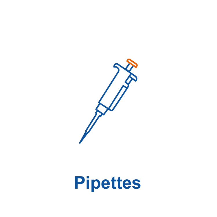 Pipettes icon representing laboratory micropipettes used for precise liquid handling and accurate volume transfer in life science and clinical laboratory applications.