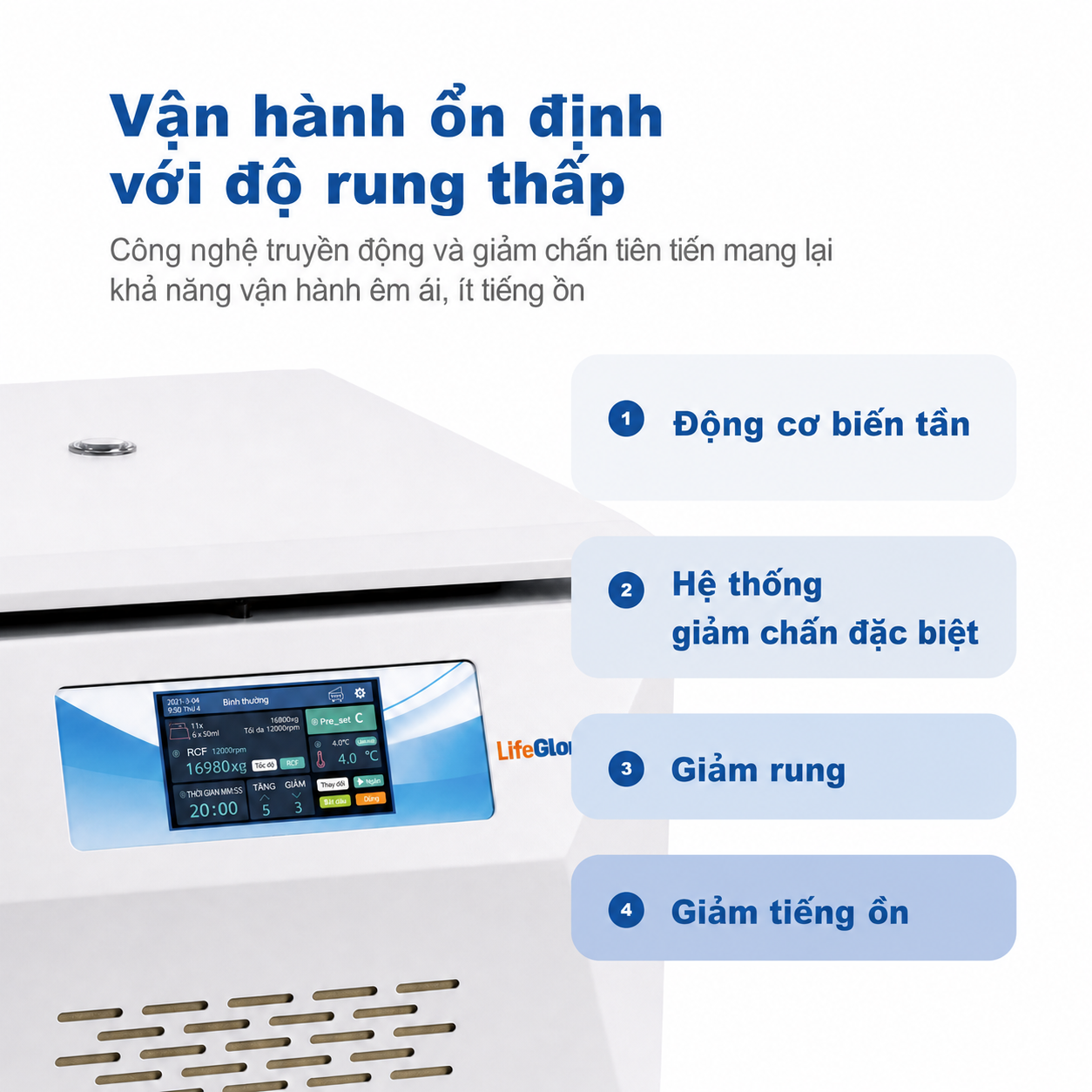 Máy ly tâm để bàn tốc độ cao và thấp không làm lạnh LifeGloria GC-420N 20000RPM, hỗ trợ nhiều loại rotor, màn hình cảm ứng, dùng cho tế bào, máu, dược phẩm sinh học và chẩn đoán lâm sàng
