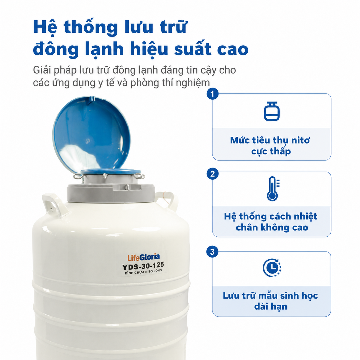 Bình Dewar lưu trữ nitơ lỏng, 2–50 L | Lưu trữ lạnh sâu mẫu sinh học