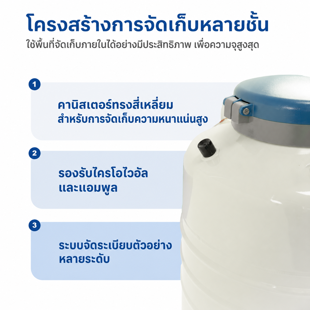 ถังดีวาร์เก็บไนโตรเจนเหลว 2–50 ลิตร | การเก็บรักษาตัวอย่างชีวภาพแบบไครโอเจนิก
