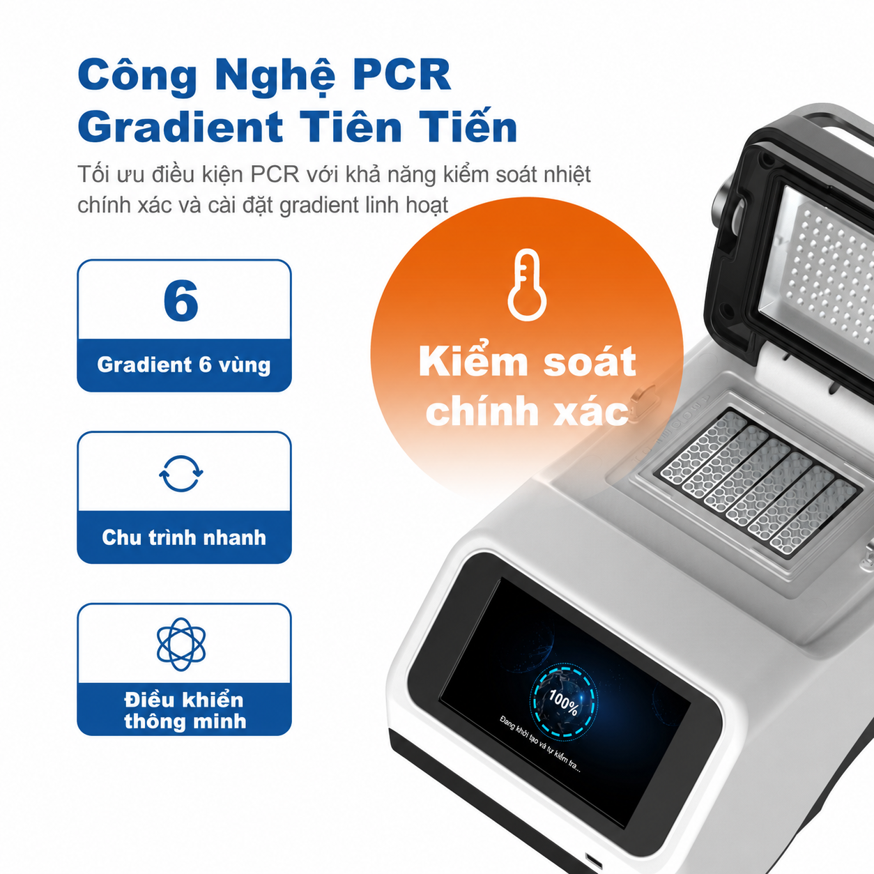 Máy luân nhiệt PCR gradient màn hình cảm ứng 7 inch | Độ chính xác nhiệt độ ±0,25℃ cho khuếch đại DNA