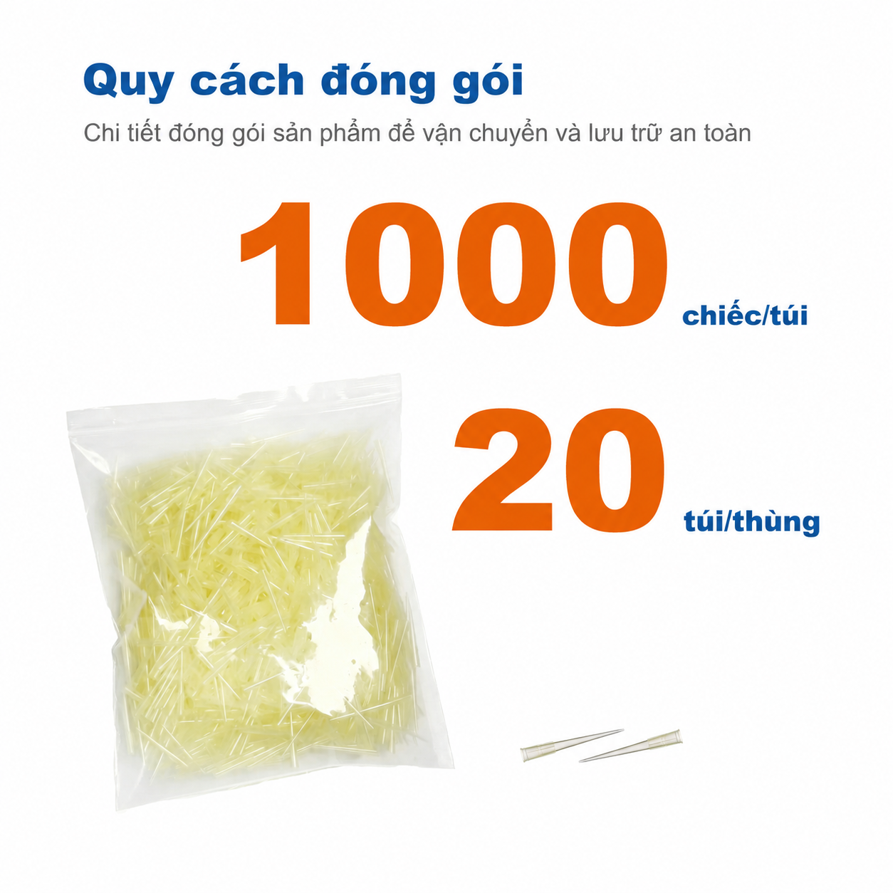 Đầu tip pipet đóng gói rời 200 µL | Màu vàng, 1000 tip/túi, 20 túi/thùng
