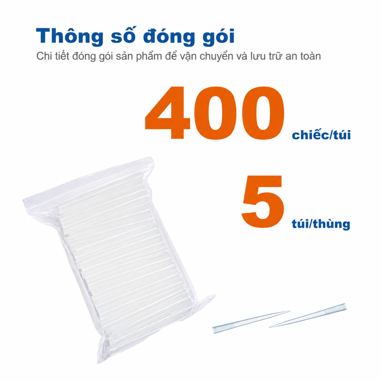 Đầu tip pipet đóng gói rời 5 mL | Trong suốt, 100 tip/túi, 5 túi/thùng
