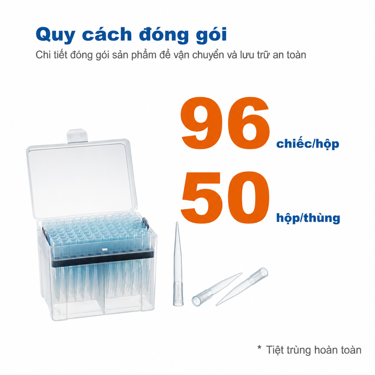 Đầu tip pipet vô trùng ít lưu mẫu 1000 µL | Màu xanh, 96 tip/hộp, 50 hộp/thùng
