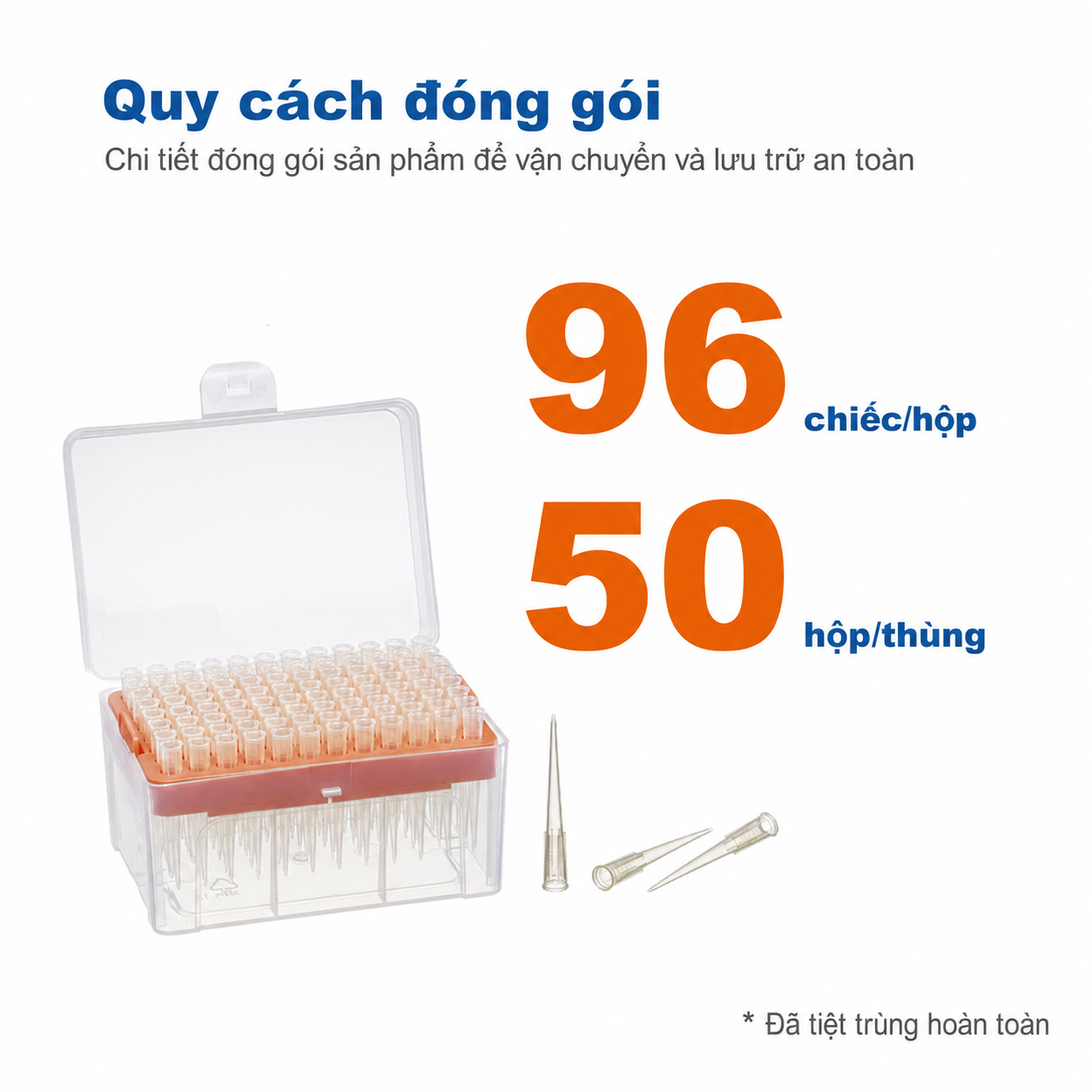 Đầu tip pipet vô trùng ít lưu mẫu 200 µL | Màu vàng, 96 tip/hộp, 50 hộp/thùng