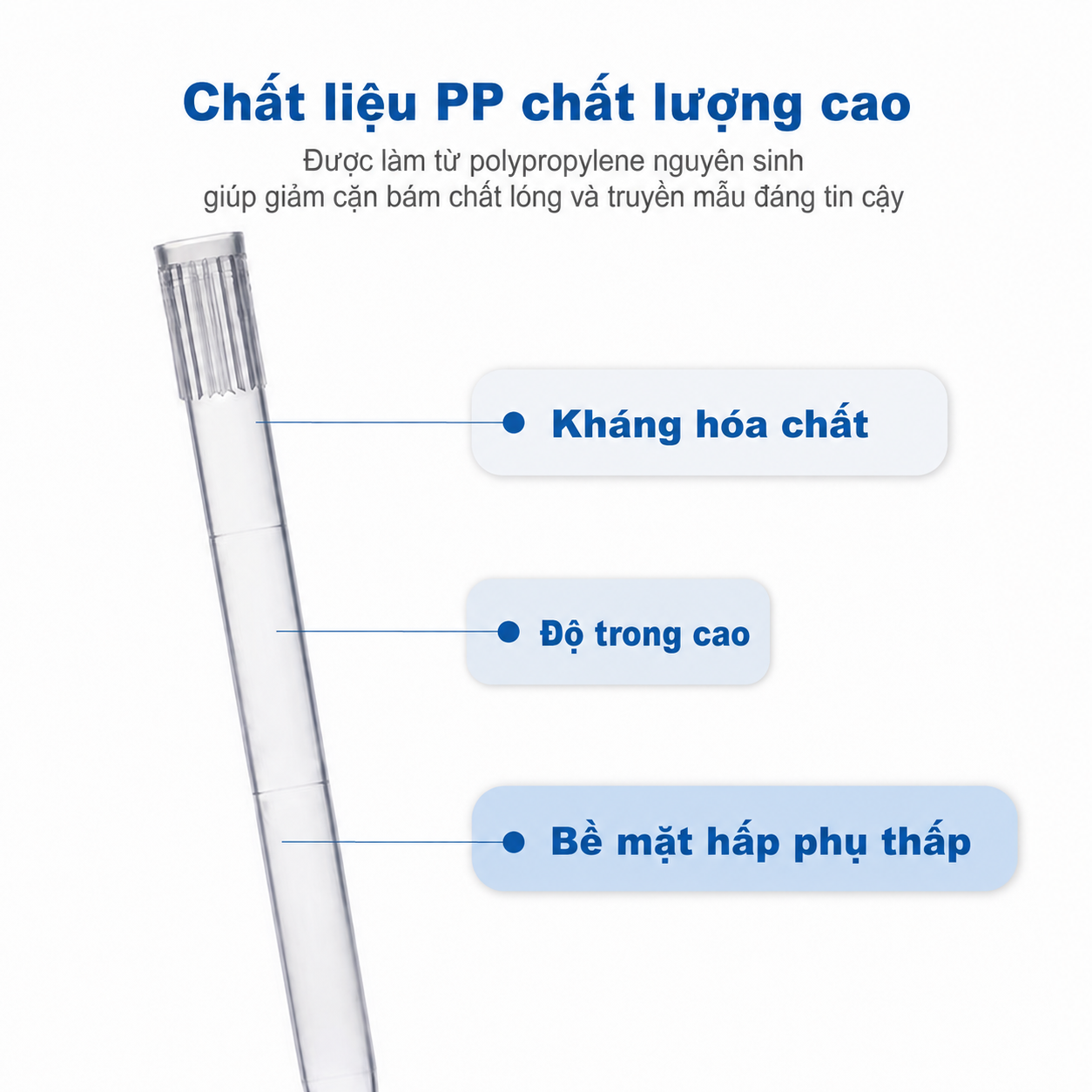 Đầu tip pipet đóng gói rời 5 mL | Trong suốt, 100 tip/túi, 5 túi/thùng