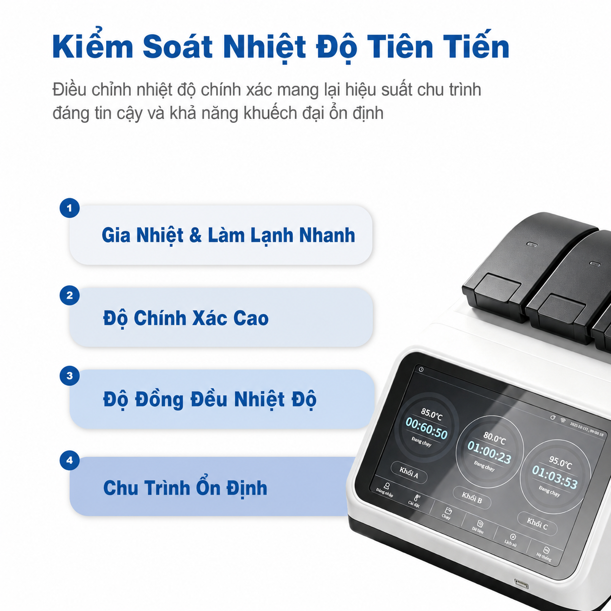 Máy luân nhiệt PCR gradient ba block OptimaFlex | Màn hình cảm ứng 10,1 inch với 3 block gia nhiệt độc lập