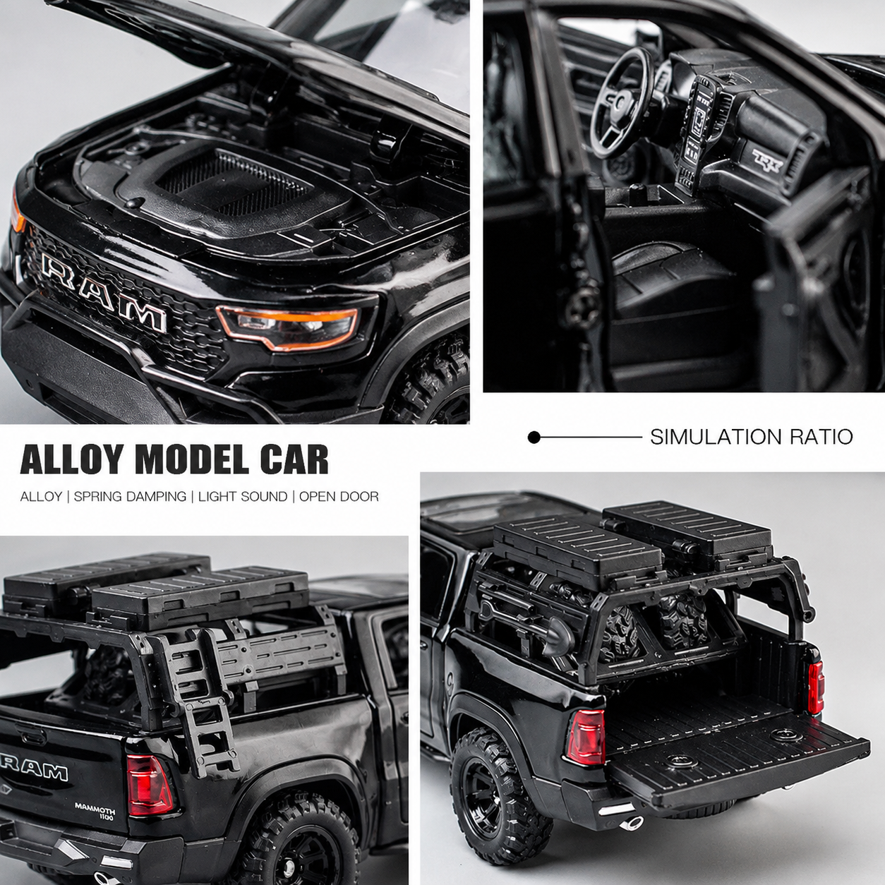【1/24 Hennessey Mammoth RAM TRX 】比例1/24道奇猛獁象1000 RAM 越野合金汽車模型 合金材質 車門模擬設計 橡膠材質輪胎 重力按壓開啟車燈