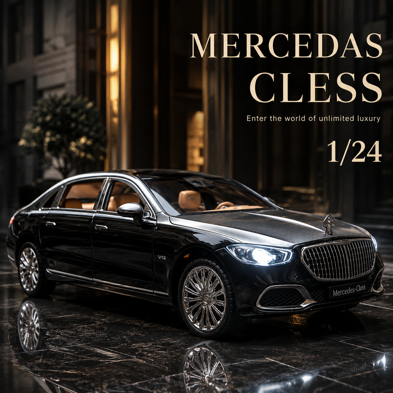 【1/24 Mercedes-Maybach S680】比例1/24邁巴赫S680合金汽车模型 合金材質 車門仿真設計 橡膠材質輪胎 重力按壓開啟車燈