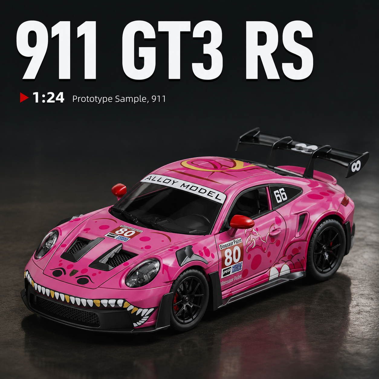 【1/24 ‎Porsche 911 GT3 RS 】比例1/24保时捷911 GT3 RS賽道改裝版合金汽車模型 合金材質 車門模擬設計 橡膠材質輪胎 重力按壓開啟車燈