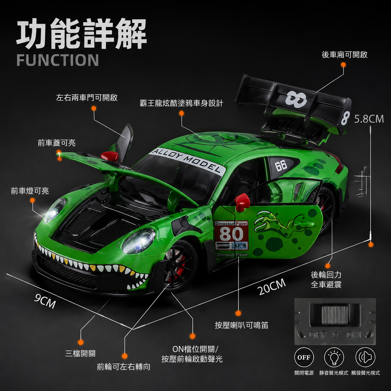 【1/24 ‎Porsche 911 GT3 RS 】比例1/24保时捷911 GT3 RS賽道改裝版合金汽車模型 合金材質 車門模擬設計 橡膠材質輪胎 重力按壓開啟車燈