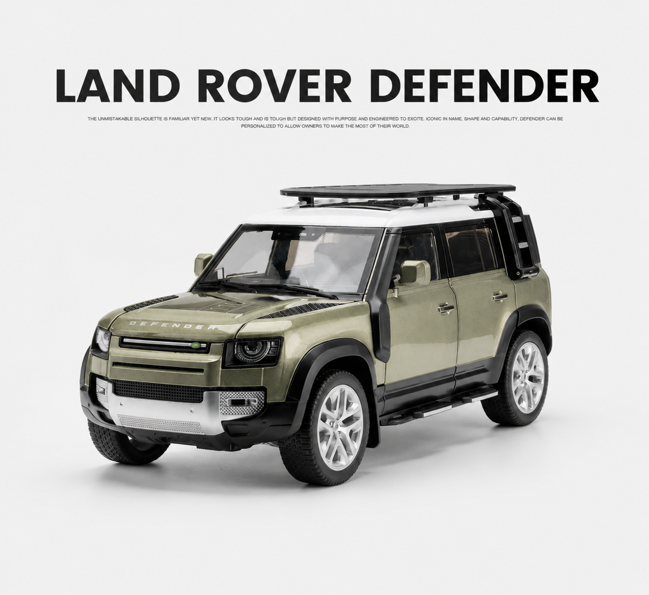 【1:24 Land Rover Defender 】大号1:24路虎捍衛者合金汽车模型 合金材質 車門仿真設計 橡膠材質輪胎 重力按壓開啟車燈