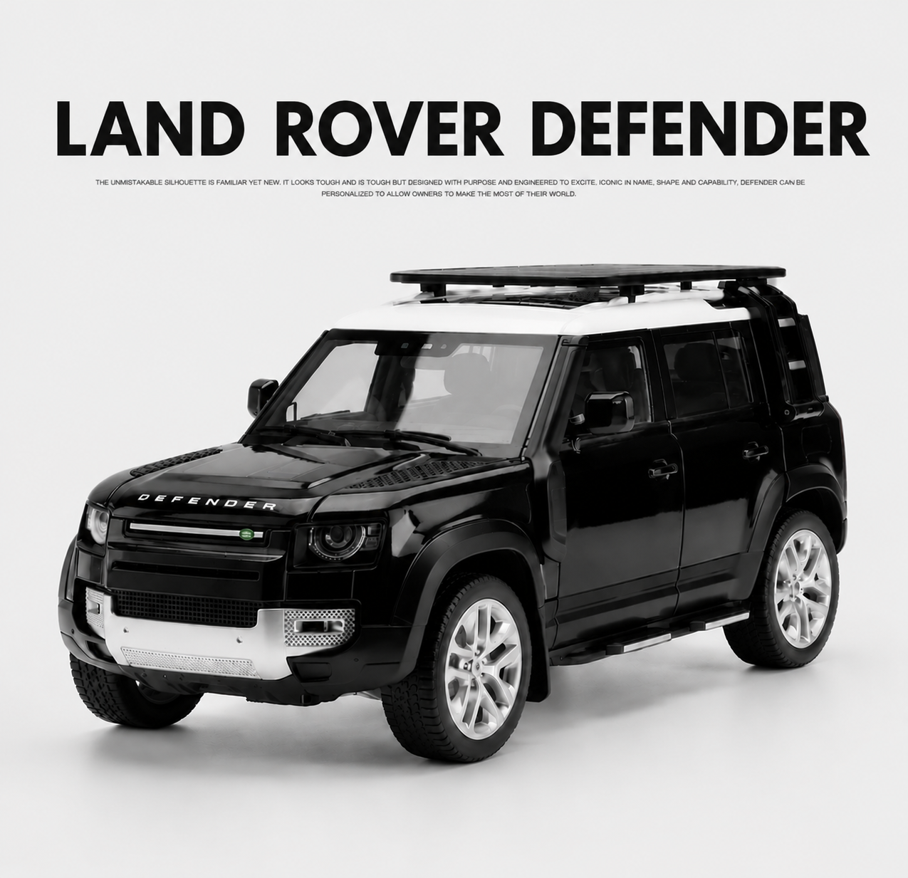 【1:24 Land Rover Defender 】大号1:24路虎捍衛者合金汽车模型 合金材質 車門仿真設計 橡膠材質輪胎 重力按壓開啟車燈