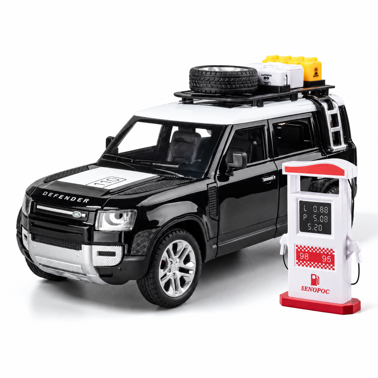 【1:24 Land Rover Defender 】比例1:24路虎捍衛者合金汽车模型 合金材質 車門仿真設計 橡膠材質輪胎 重力按壓開啟車燈