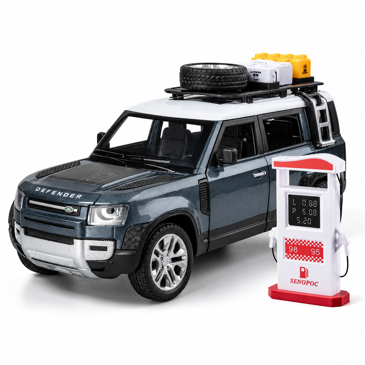 【1:24 Land Rover Defender 】比例1:24路虎捍衛者合金汽车模型 合金材質 車門仿真設計 橡膠材質輪胎 重力按壓開啟車燈