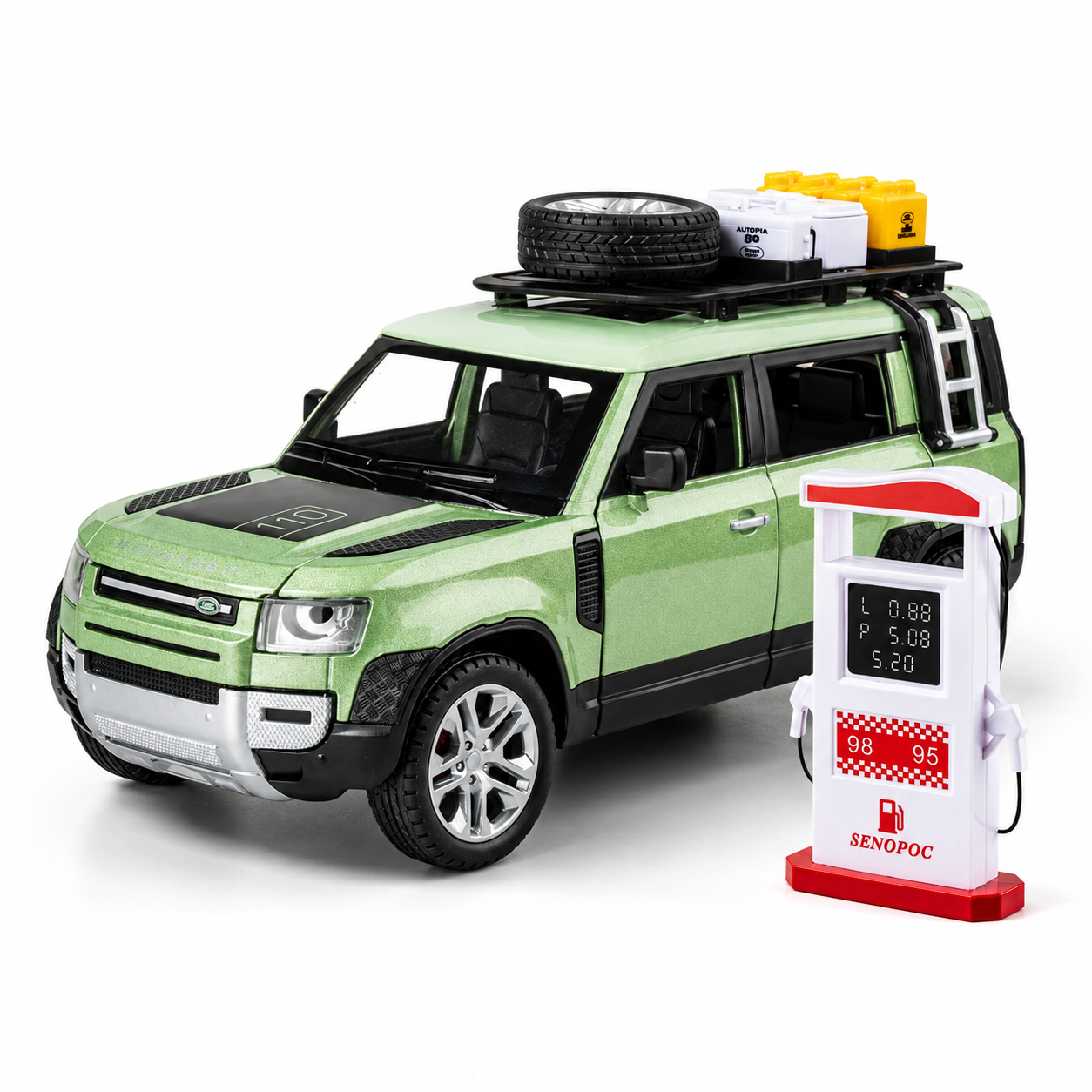 【1:24 Land Rover Defender 】比例1:24路虎捍衛者合金汽车模型 合金材質 車門仿真設計 橡膠材質輪胎 重力按壓開啟車燈